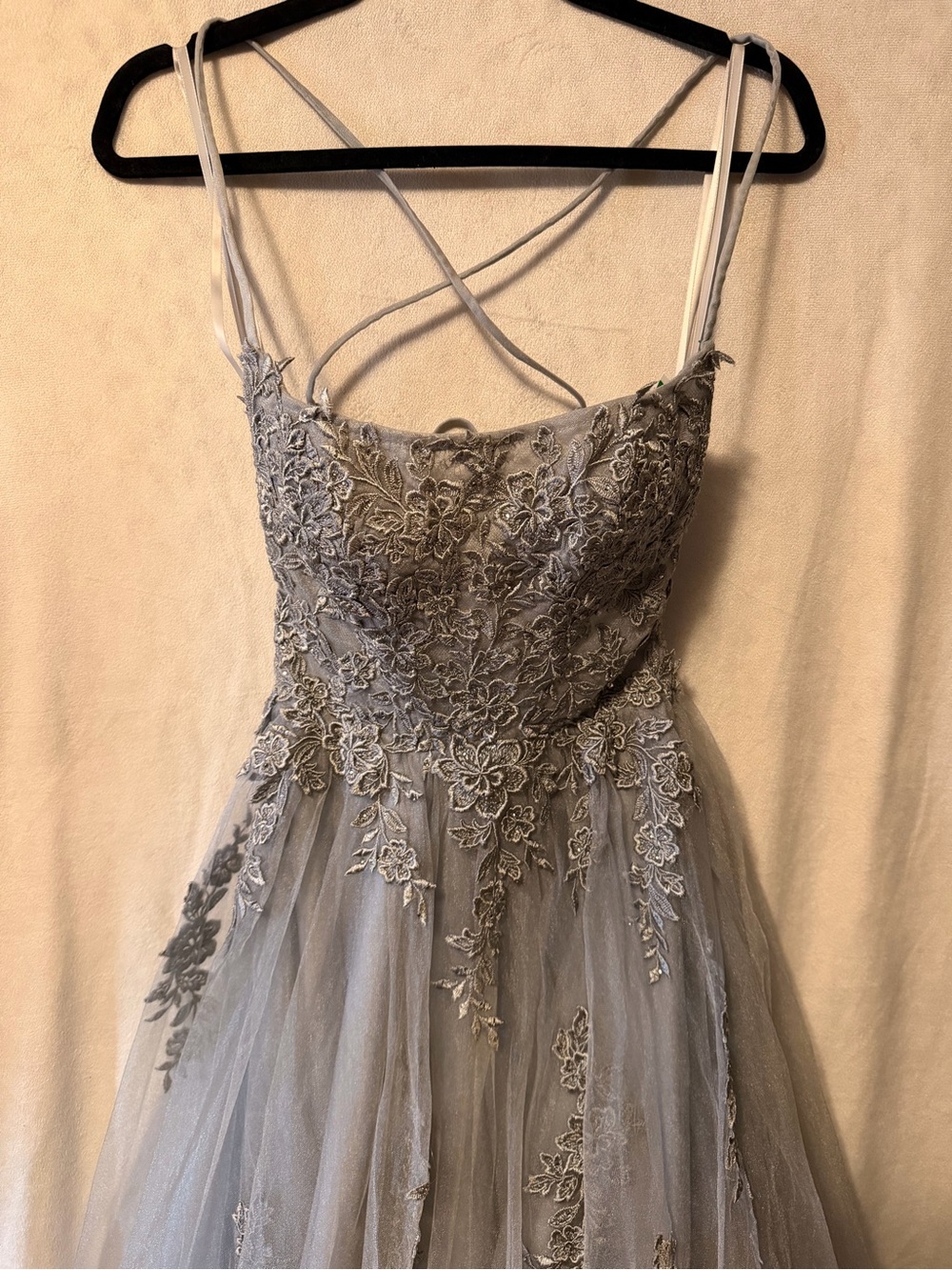 La Femme Silver Gray Embroidered Formal Gown - Picture 12 of 14